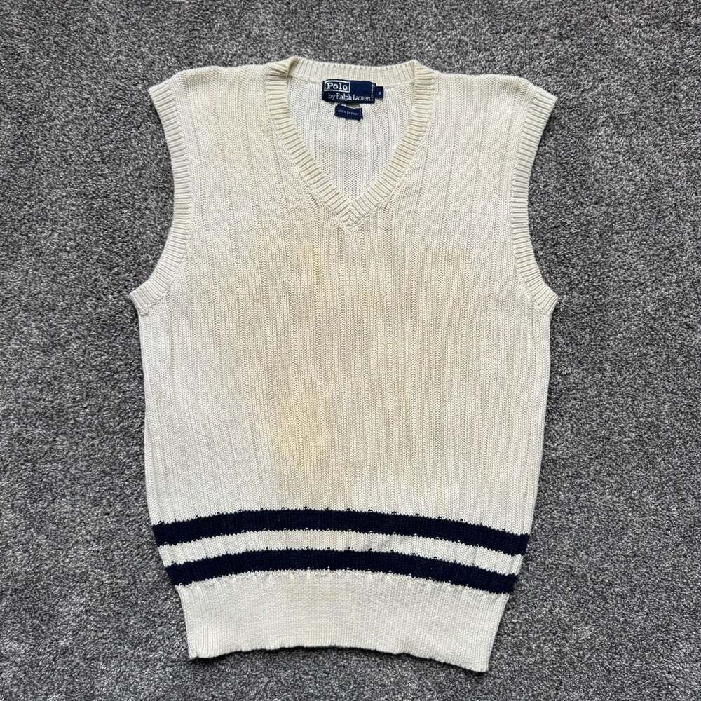 Vintage Polo by Ralph Lauren Cricket Sweater Vest Cream Navy Size XL